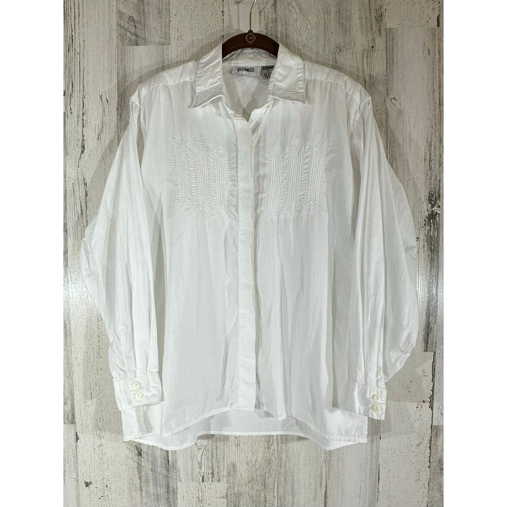 Gitano Vintage Button Up Blouse Size Large White … - image 1